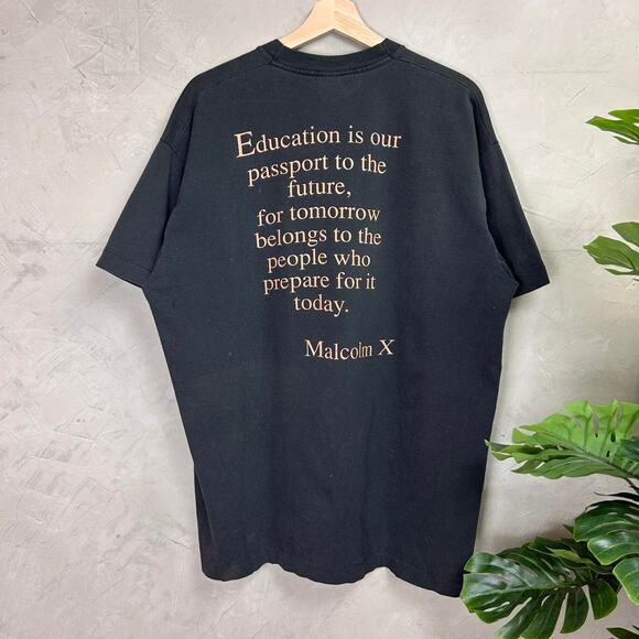 Malcom X Big Face Education Quote African American Civil Rights XL 90s Tee - Picture 5 of 5